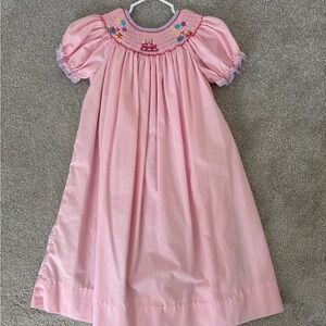 Adorable Pink Gingham Smocked Birthday Girl Dress